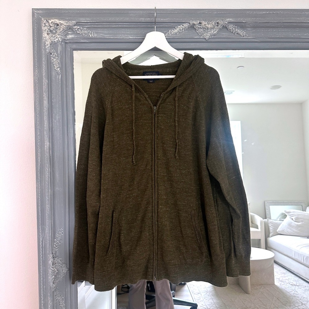 Pendleton Men's Olive Green Marled Cotton Full Zip Hoodie Sweater Knit Raglan XL